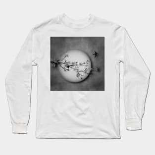 Cherry Blossom Moon In Black and White Long Sleeve T-Shirt